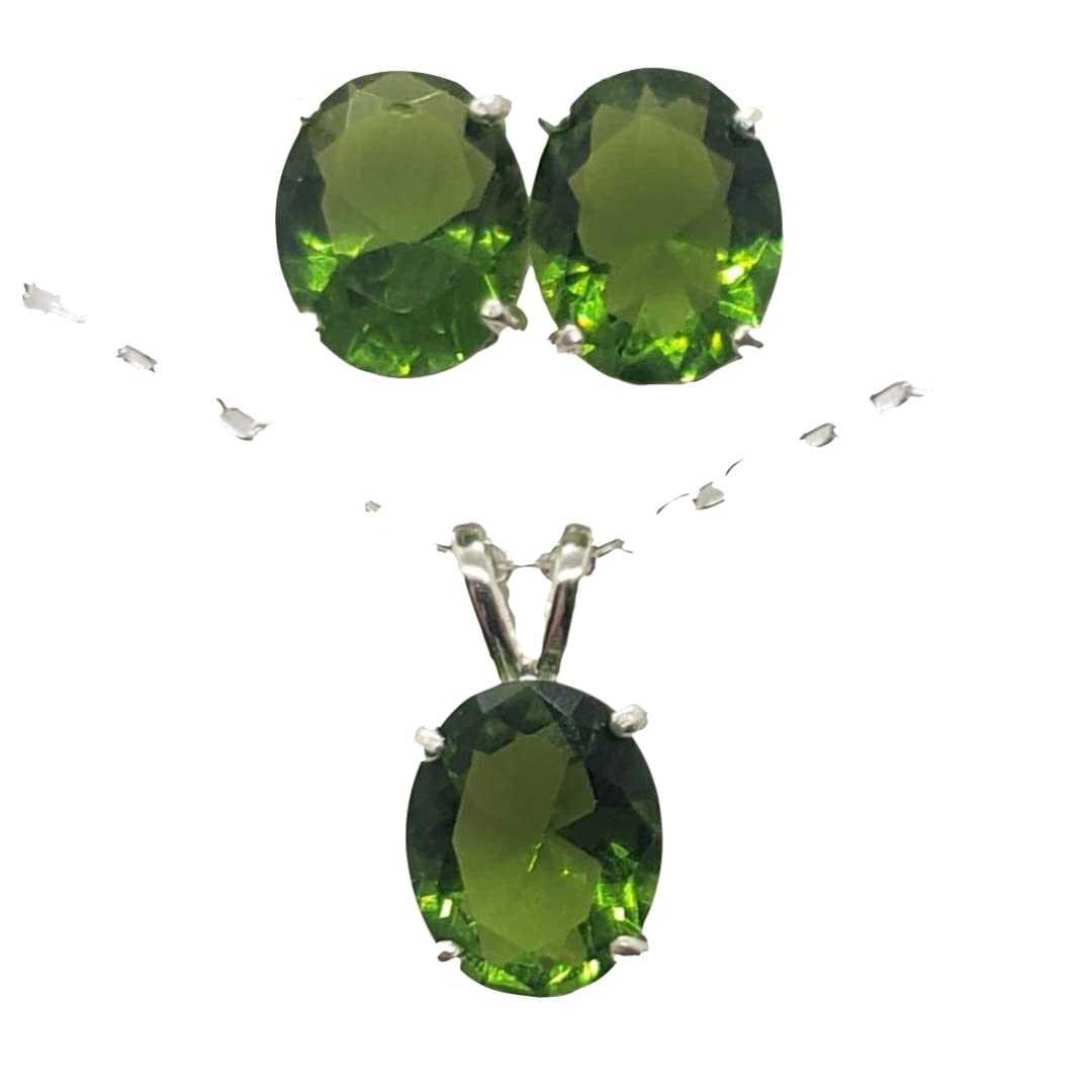 Elegant Oval Peridot Sterling Silver Earrings and Necklace Set - Perfect for Weddings, Anniversaries & Special Occasions