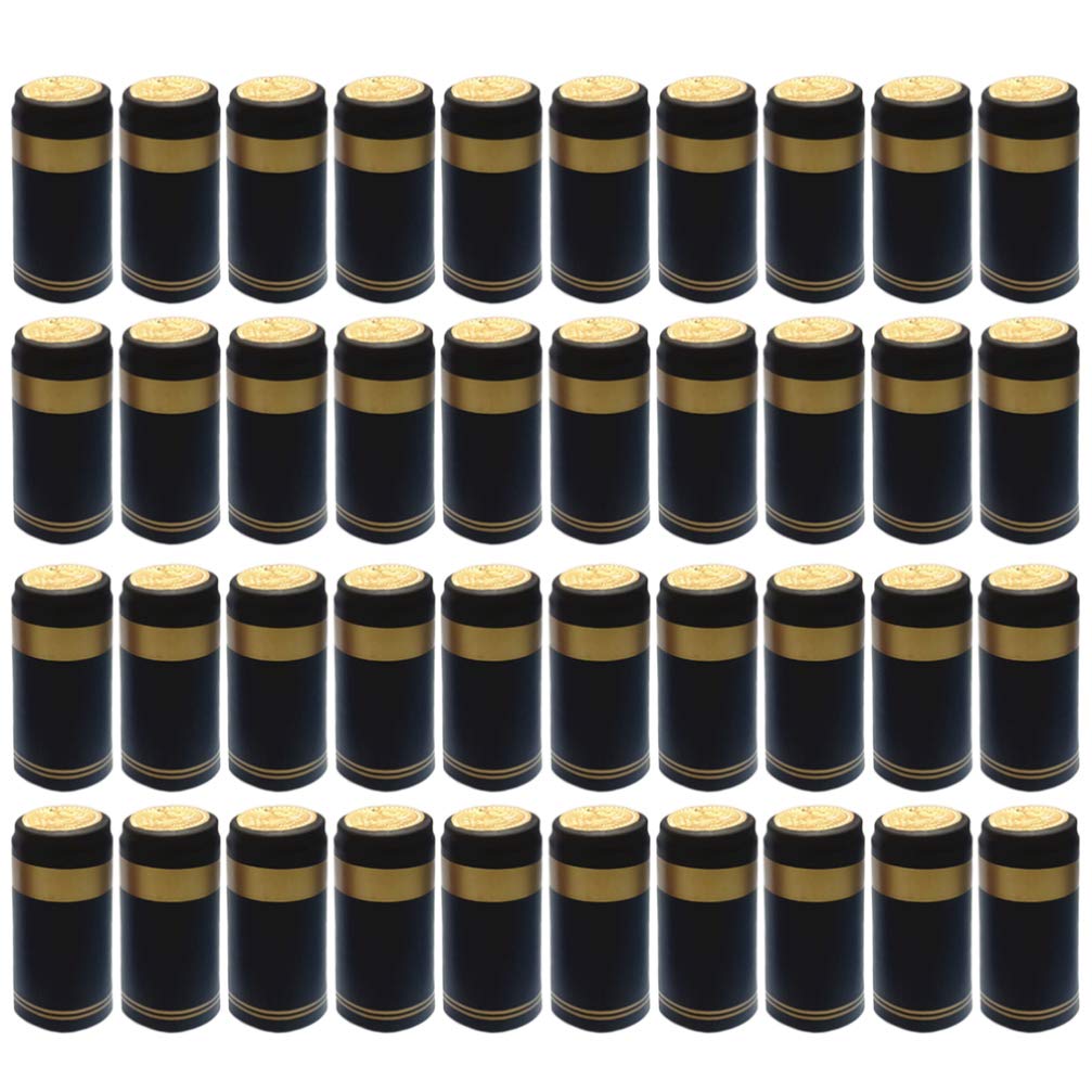 DOITOOL 200pcs Wine Bottle Heat Shrink Capsules - Black with Golden Edge for Straight Mouth Bottles | Premium Wine Sealing Film for Home Brewing & Wine Preservation | Perfect for DIY Wine Making, Gifts & Professional Cellar Storage