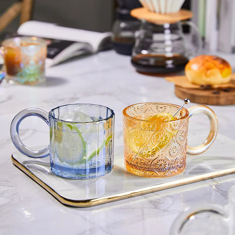 Opa Ring Glass Mug - 12oz Clear Glass Coffee Cup with Handle, Perfect for Hot Tea, Iced Coffee, and Smoothies at Home, Office, or Cafe