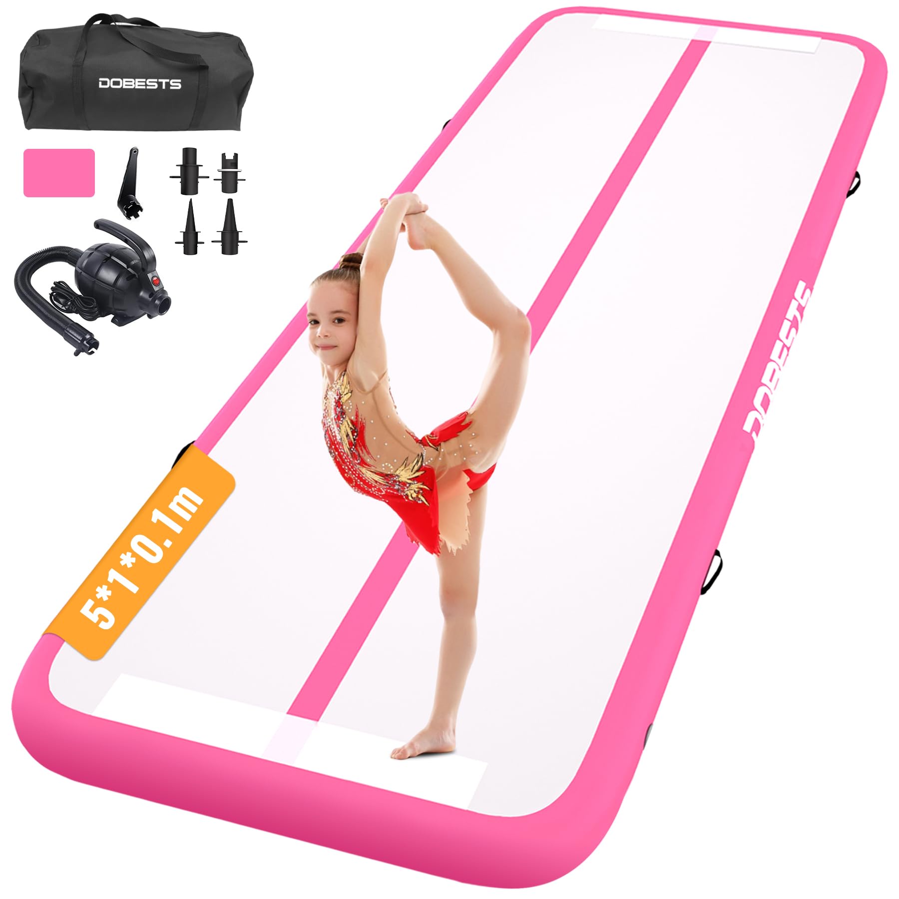 DOBESTS Inflatable Gymnastics Air Mat Tumble Track - 6.6ft/10ft/13ft/16ft/20ft Training Mat with Electric Pump for Home & Gym - Perfect for Kids Gymnastics, Cheerleading Practice, and Indoor Fitness Training
