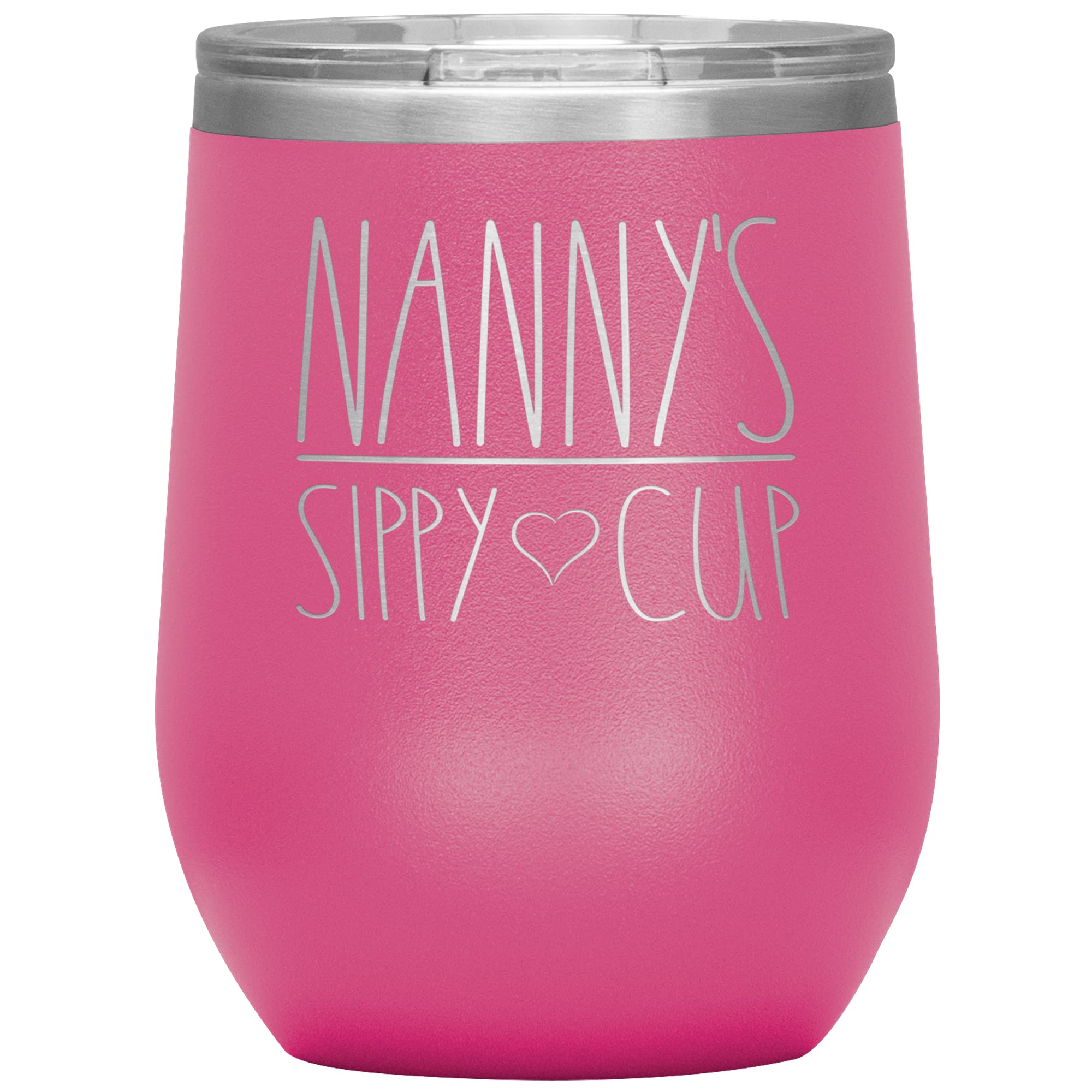 Nanny's Sippy Cup Wine Tumbler - 12Oz Insulated Stainless Steel Tumbler with Lid (12 Colors) - Perfect Gift for Nanny, Birthday, Baby Shower & Mother's Day - Great for Coffee, Wine, Juice & Everyday Use (Pink)