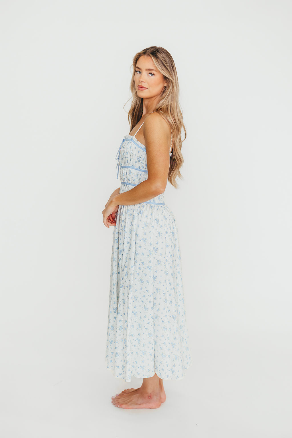 Vanessa Blue Midi Dress for Women - Elegant Flowy Casual & Party Wear - Perfect for Office, Date Night & Special Occasions