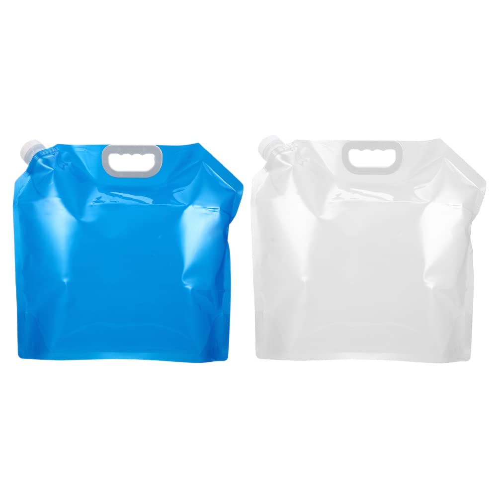LUOZZY 2 Pack Large Capacity Water Storage Bags for Camping, Hiking & Outdoor Activities - Foldable Water Containers (Blue + Transparent) - Perfect for Emergency Preparedness, Travel & Backpacking