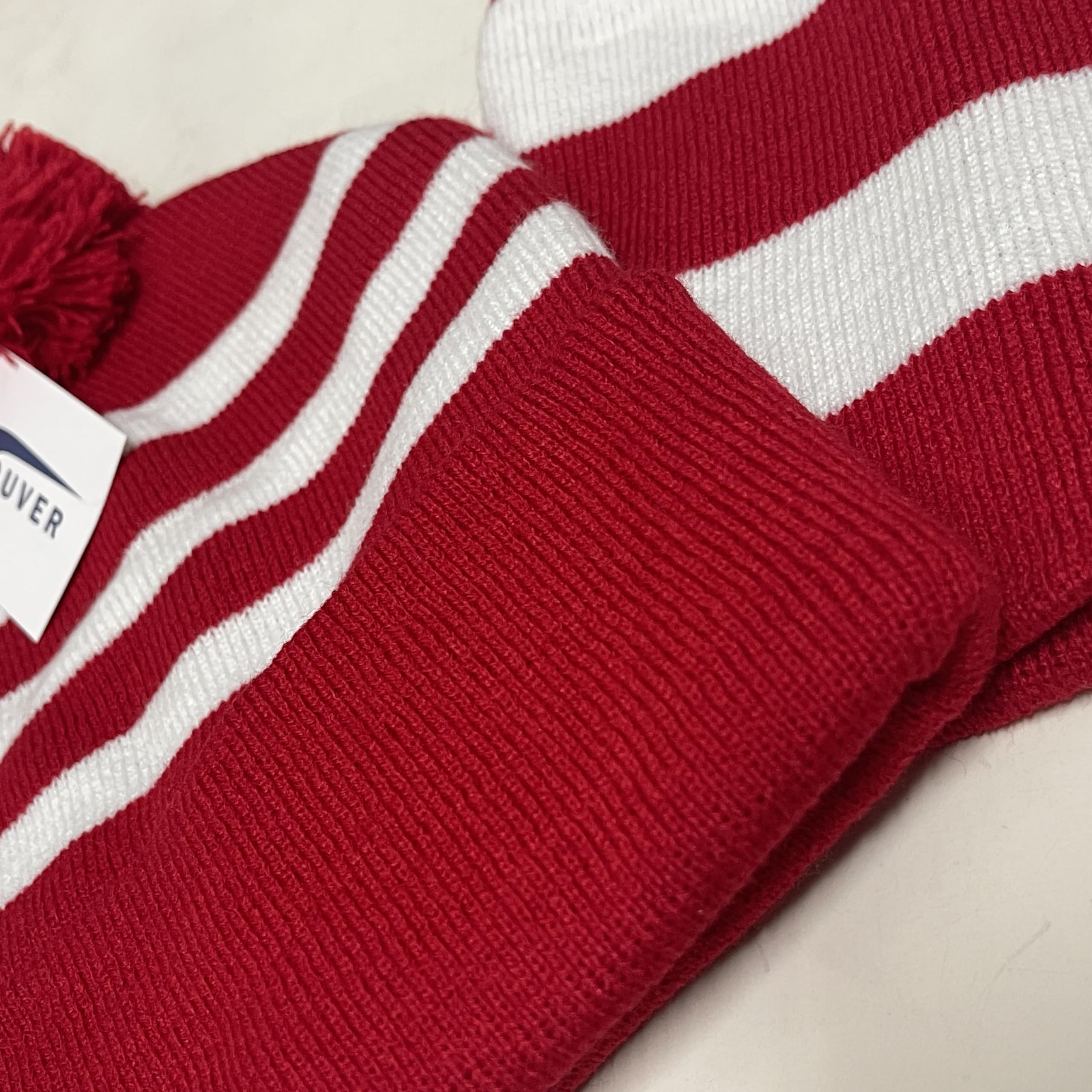 COUVER Unisex Red and White Beanie Hat with Removable Pom Pom - Warm Winter Knit Hat for Men & Women - Perfect for Christmas Costumes, Skiing & Cold Weather Outfits