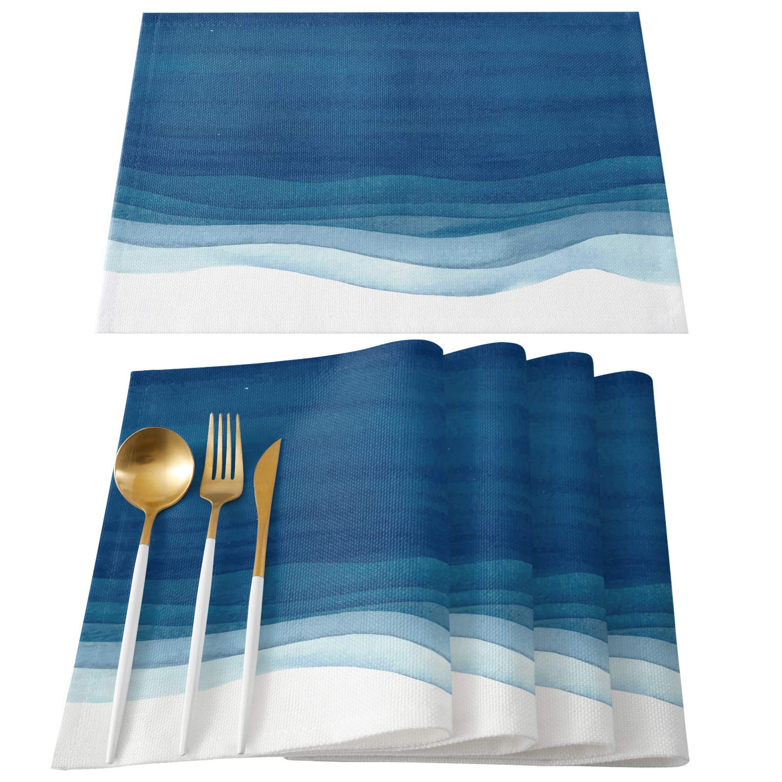 Watercolor Blue Wave Washable Placemats Set of 4 - 13