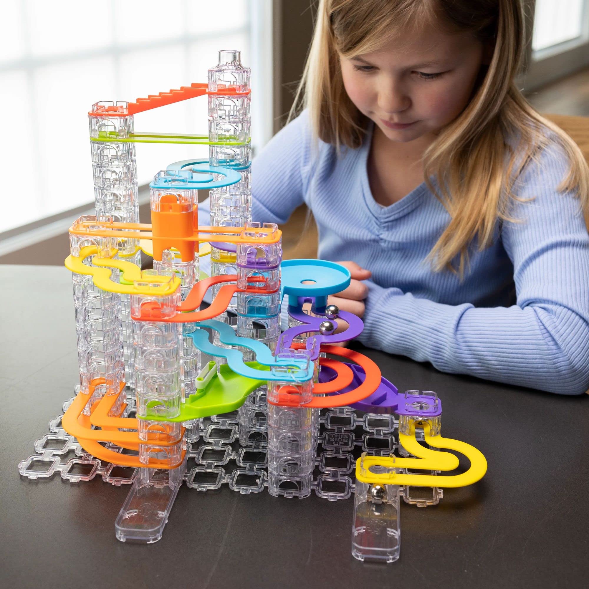 Fat Brain Toys Trestle Tracks Deluxe Marble Run Set - 124-Piece Modular STEM Building Toy for Kids Ages 8-13 | Creative Construction Game for Boys & Girls | Perfect for Indoor Play, Birthday Gifts & Educational Fun
