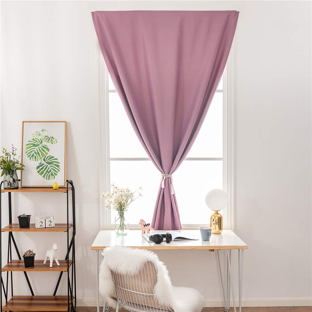 BOYOUTH Solid Color No-Hole Hook & Loop Fastener Blackout Curtains - 35 x 59 Inches, Purple, 1 Panel for Bedroom, Living Room, Study | Perfect for Small Windows, Light Blocking & Privacy Protection