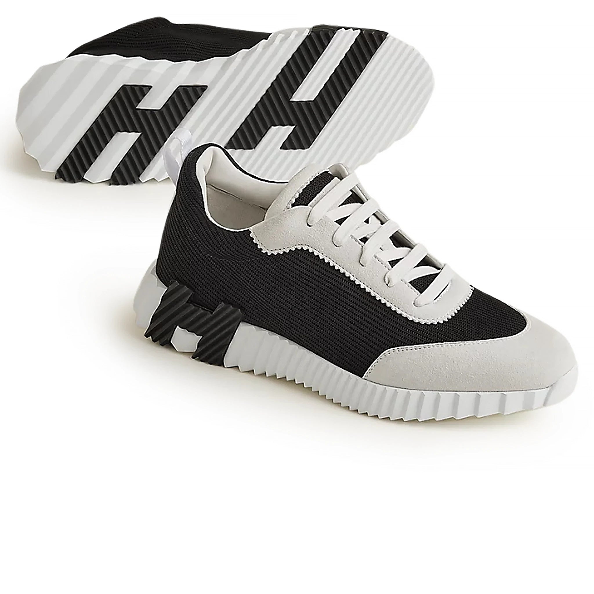 Hermès Paris Bouncing Sneakers for Women - White & Black Leather High-Top Fashion Sneakers | Casual Wear, Street Style & Luxury Comfort