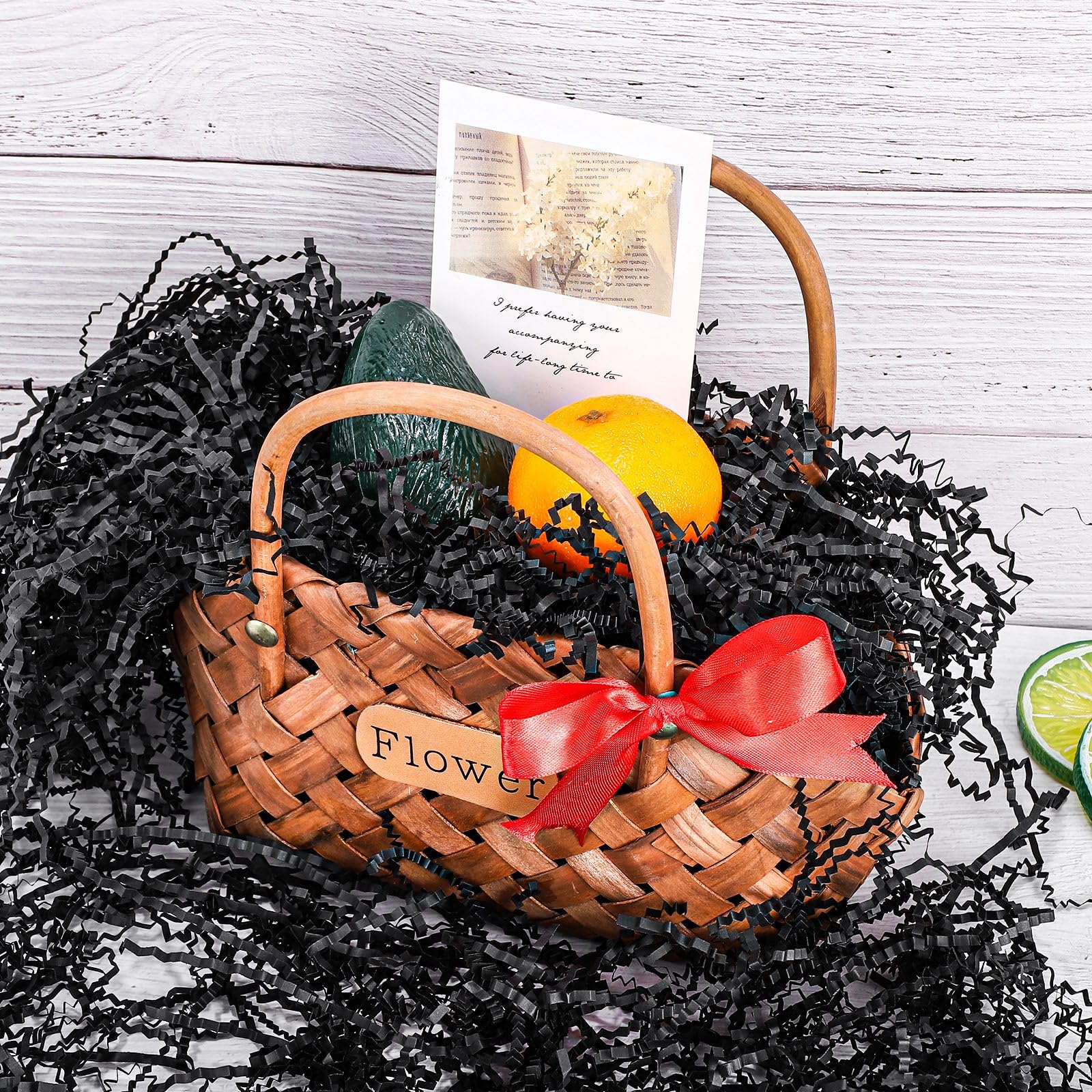 Premium Black Crinkle Cut Paper Shred - 6oz Gift Basket Filler for Birthday, Wedding & Anniversary Decorations | Eco-Friendly Packaging Stuffing for Gift Boxes, Party Favors & Event Decor