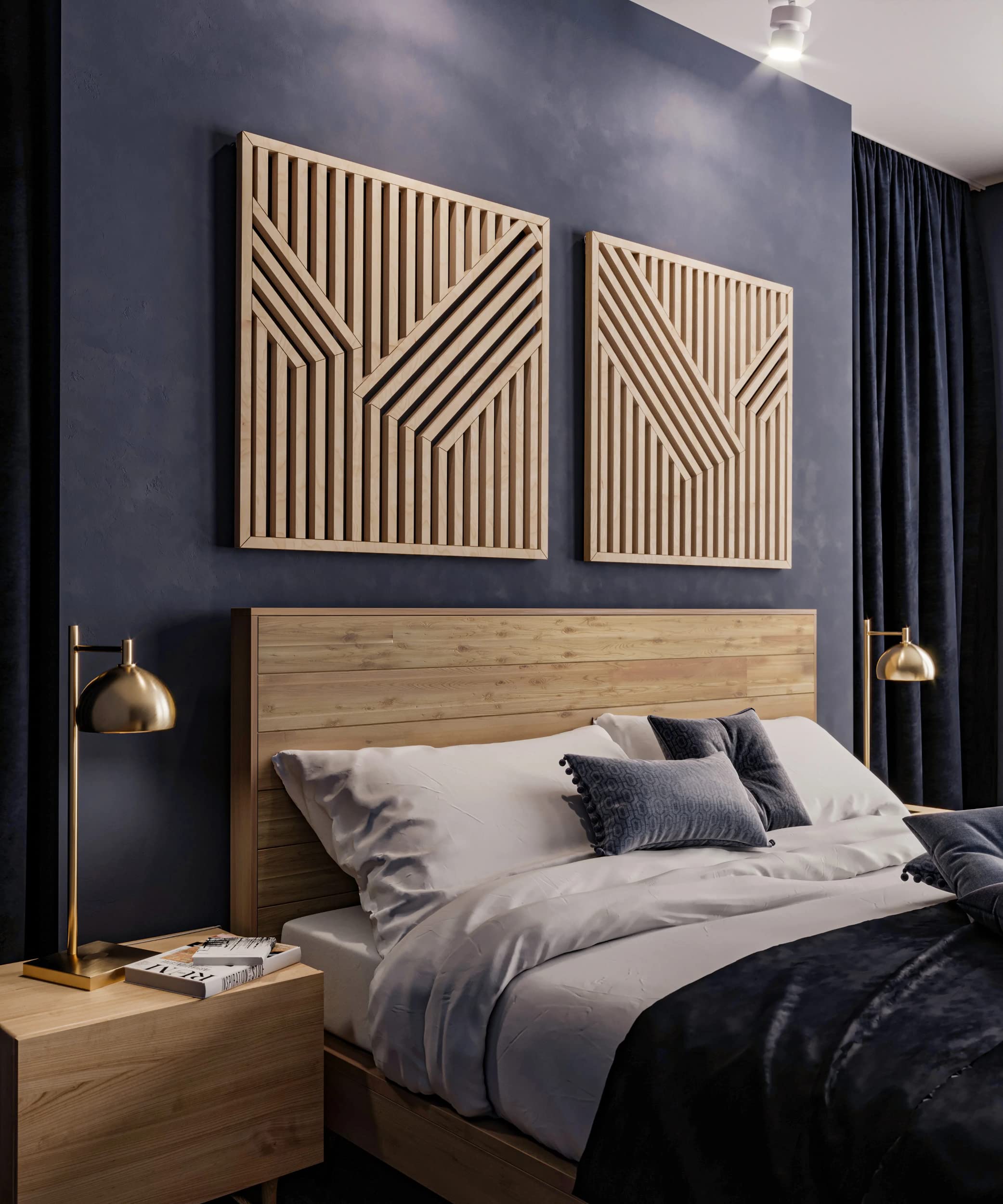 Modern Abstract Wood Wall Art Set of 2 - Geometric Wooden Wall Decor Panels for Living Room, Bedroom & Office - 22