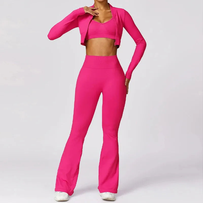 2 Pcs Women's Workout Set - Flared Yoga Pants & Long Sleeve Shirt, Quick-Drying Gym Sportswear for Yoga, Running & Fitness | Perfect for Yoga Studio, Gym & Casual Wear
