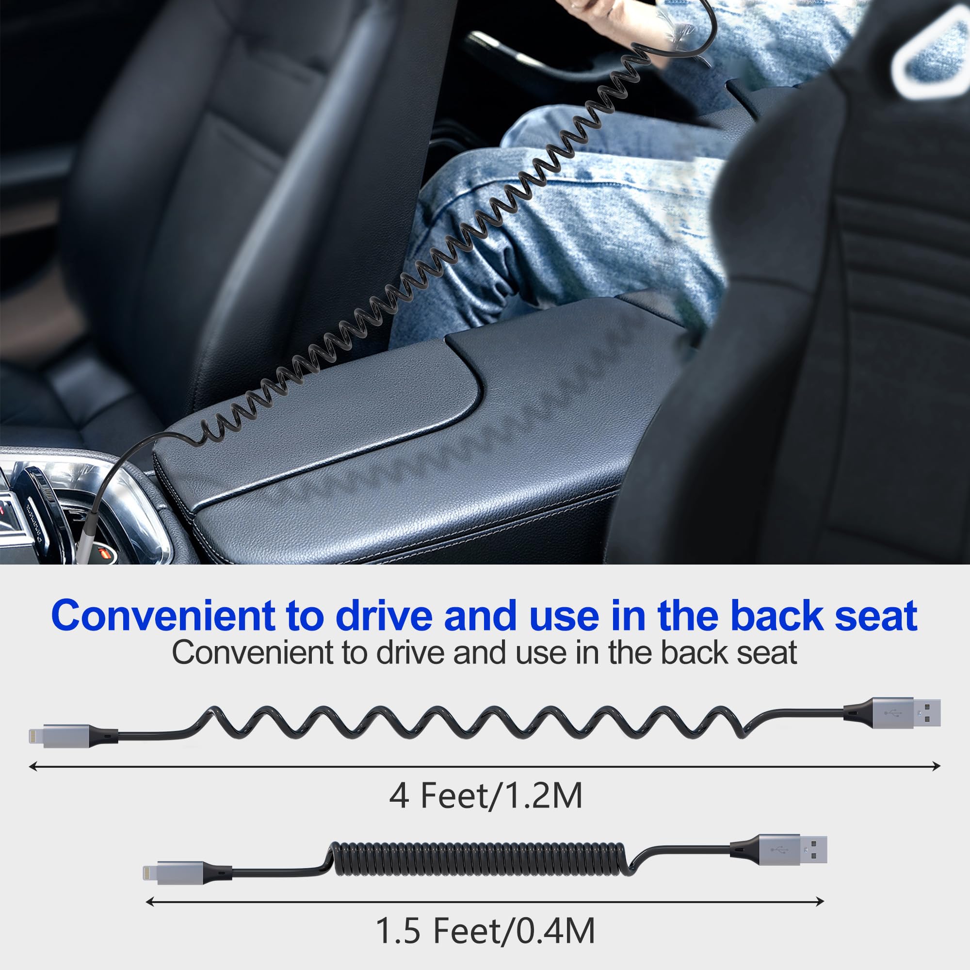MFi Certified Coiled USB-C to Lightning Cable - Fast Charging & Data Sync for iPhone, iPad, iPod - Short Retractable Apple CarPlay Compatible Cord (Perfect for Car, Home & Office Use)