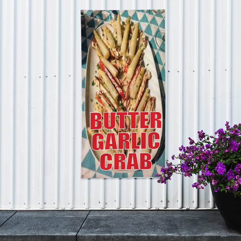 Premium Vertical Vinyl Banner - Weatherproof Outdoor Sign for Restaurants, Cafes & Food Fairs (96x48 Inches, 8 Grommets) - Perfect for Garlic Crab Festivals, Yard Sales & Industrial Events