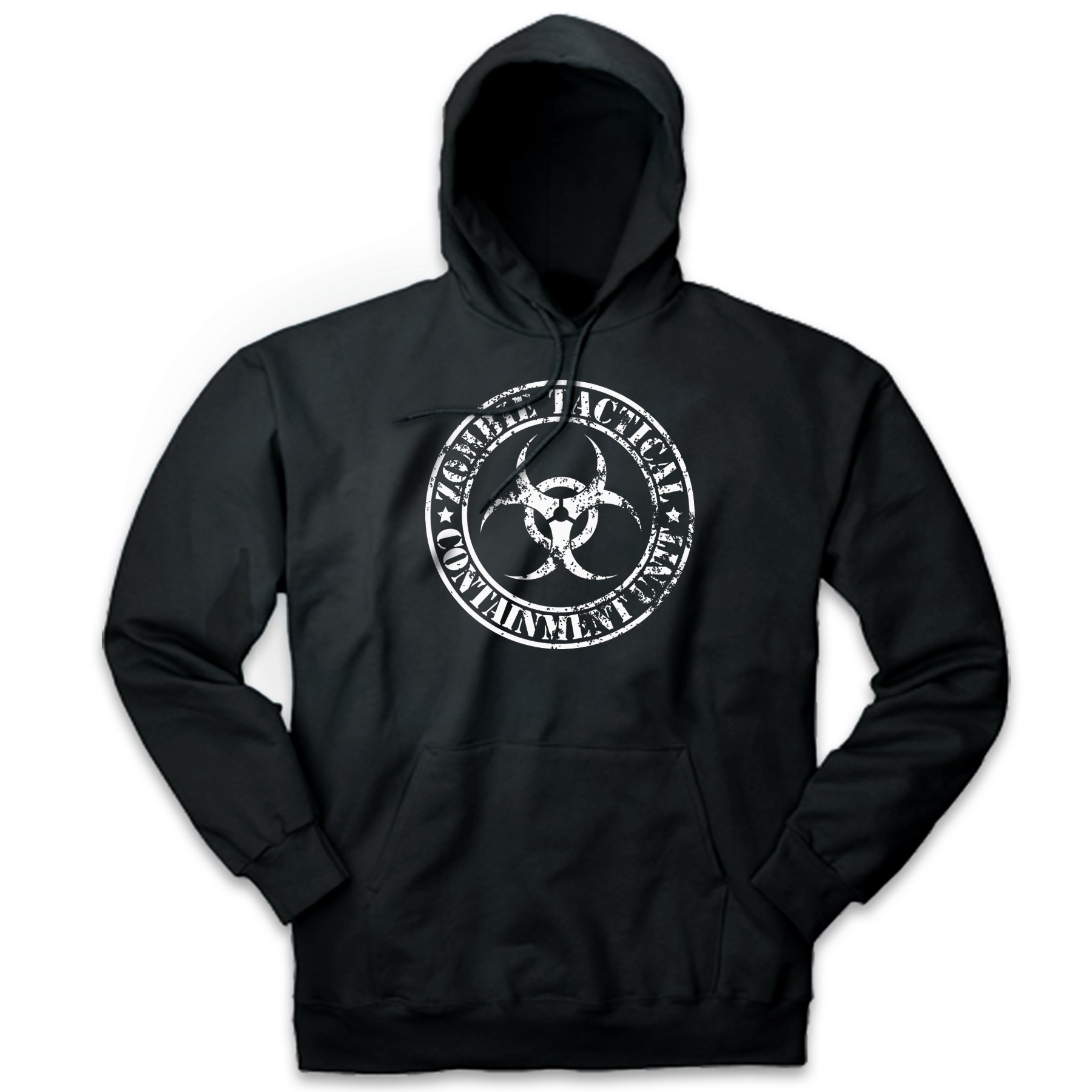 Zombie Tactical Containment Unit Black Unisex Pullover Hoodie | Pins and Bones Graphic | Streetwear & Cosplay Outfit for Halloween & Gaming Events
