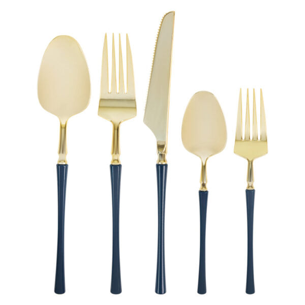 Premium Infinity Collection Gold & Navy Flatware Set - 20-Piece Elegant Dinnerware for Formal Dining, Parties & Special Occasions