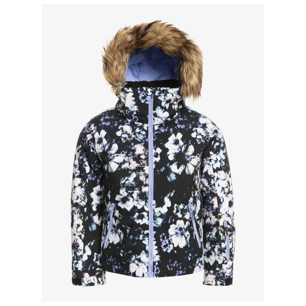 Roxy Jet Ski Girls Waterproof Ski Jacket - Black Floral Print for Women's Water Sports & Winter Activities