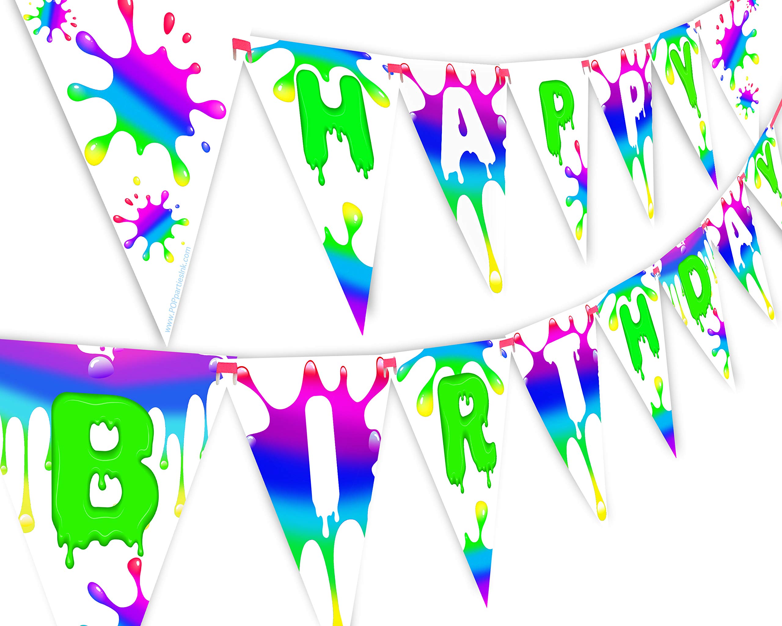 Slime Rainbow Happy Birthday Banner Pennant - Colorful Slime Party Decorations - Vibrant Rainbow Party Supplies - DIY Slime Party Decor - Kids Room Decor & Classroom Birthday Decorations