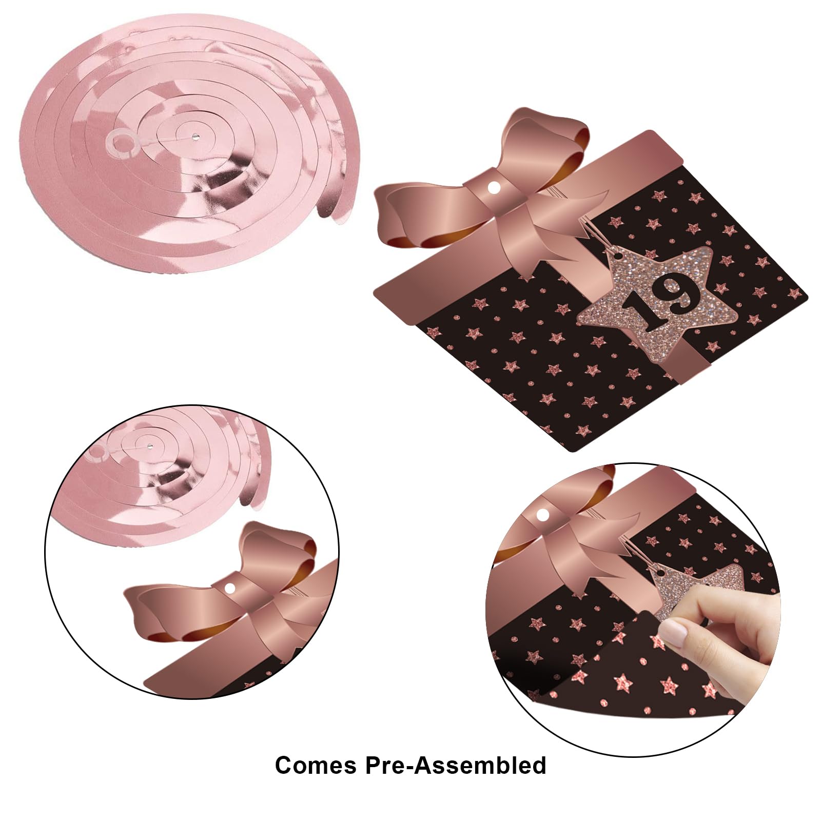 19th Birthday Party Decorations - Rose Gold Hanging Swirls & Streamers with Cutouts for Ceiling Decor | Perfect for 19 Years Old Celebration, Teen Party Supplies | Ideal for Birthday Parties, Milestone Events & Photo Backdrops