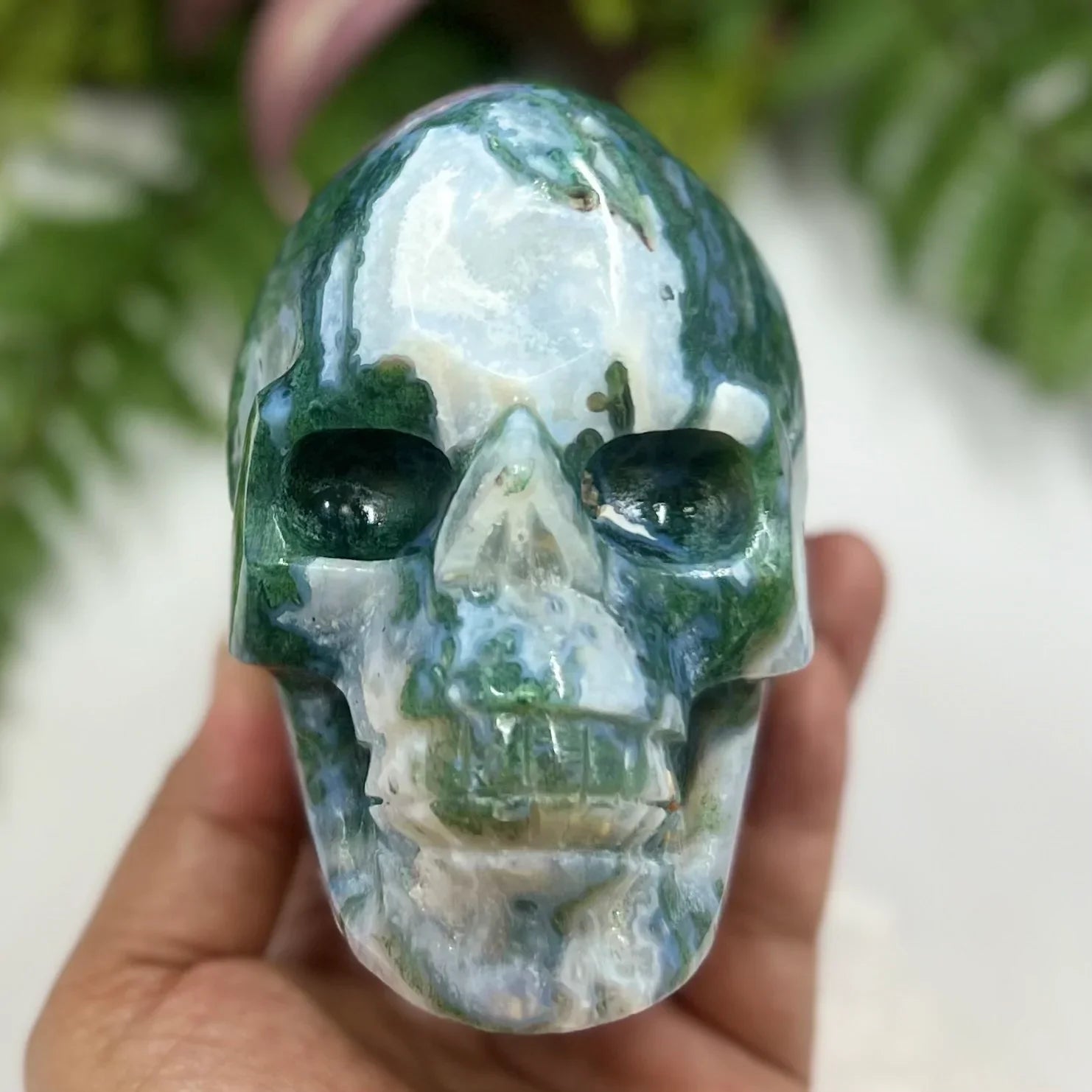 Natural Blue Chalcedony Agate Crystal Skull Carving - Handcrafted Healing Stone for Reiki, Meditation & Spiritual Decor | Unique Home Altar & Gift Idea