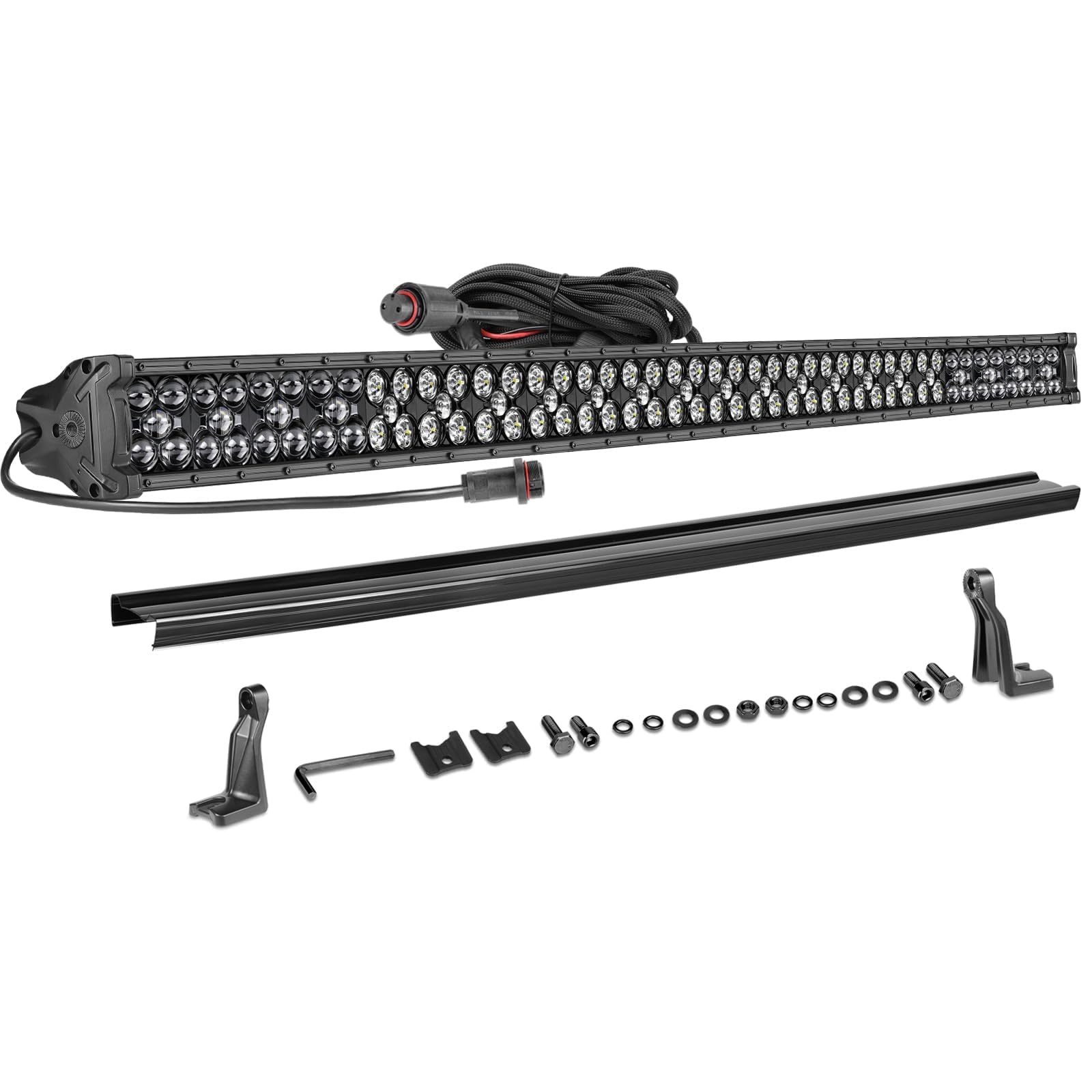 550W 50 Inch LED Light Bar - Spot Flood Combo Off-Road Driving Lights with Wiring Harness & Black Cover - Universal Fit for Wrangler, F-150, Toyota, Chevy, Ram Trucks, Pickups, SUVs & UTVs - Perfect for Night Off-Roading, Camping & Emergency Lighting
