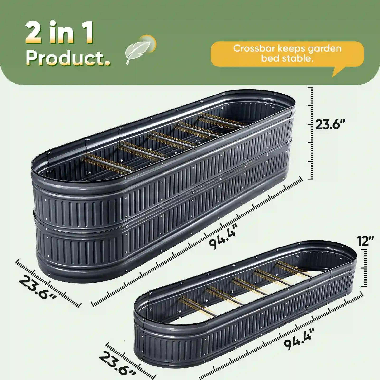 94x24x24 Inch Oval Elevated Raised Garden Bed Kit for Vegetables, Flowers & Herbs - Perfect for Outdoor Gardening, Patio, Backyard & Small Spaces