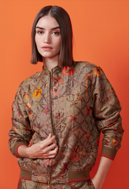 Janbaaz Bomber Jacket for Men - Silk Brocade Olive Green Lightweight Jacket - Perfect for Casual Wear, Street Style & Outdoor Activities
