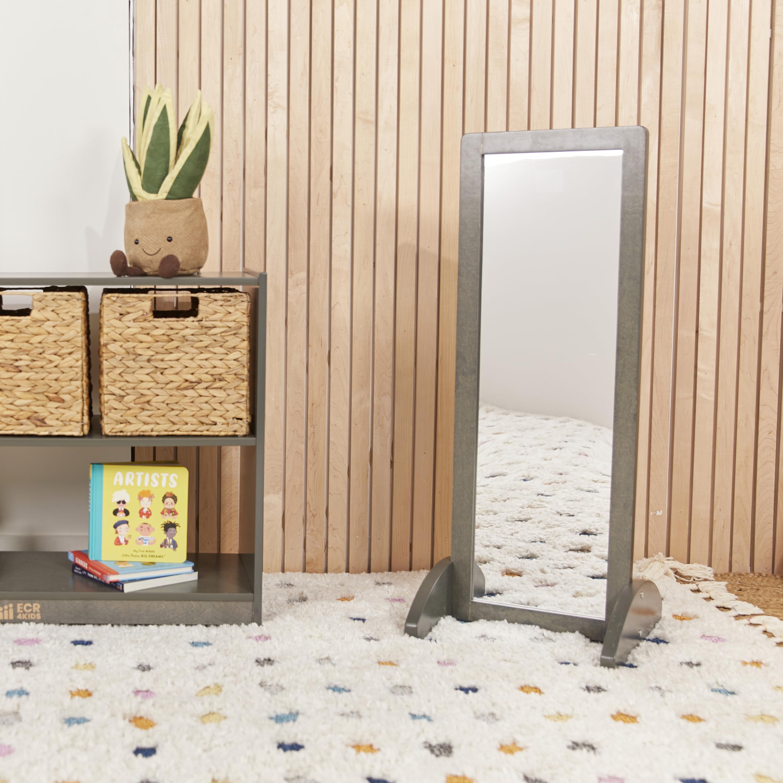 ECR4Kids Toddler Single-Sided Bi-Directional Mirror - Kids Furniture with Grey Wash Finish - Perfect for Playrooms, Preschools & Montessori Classrooms