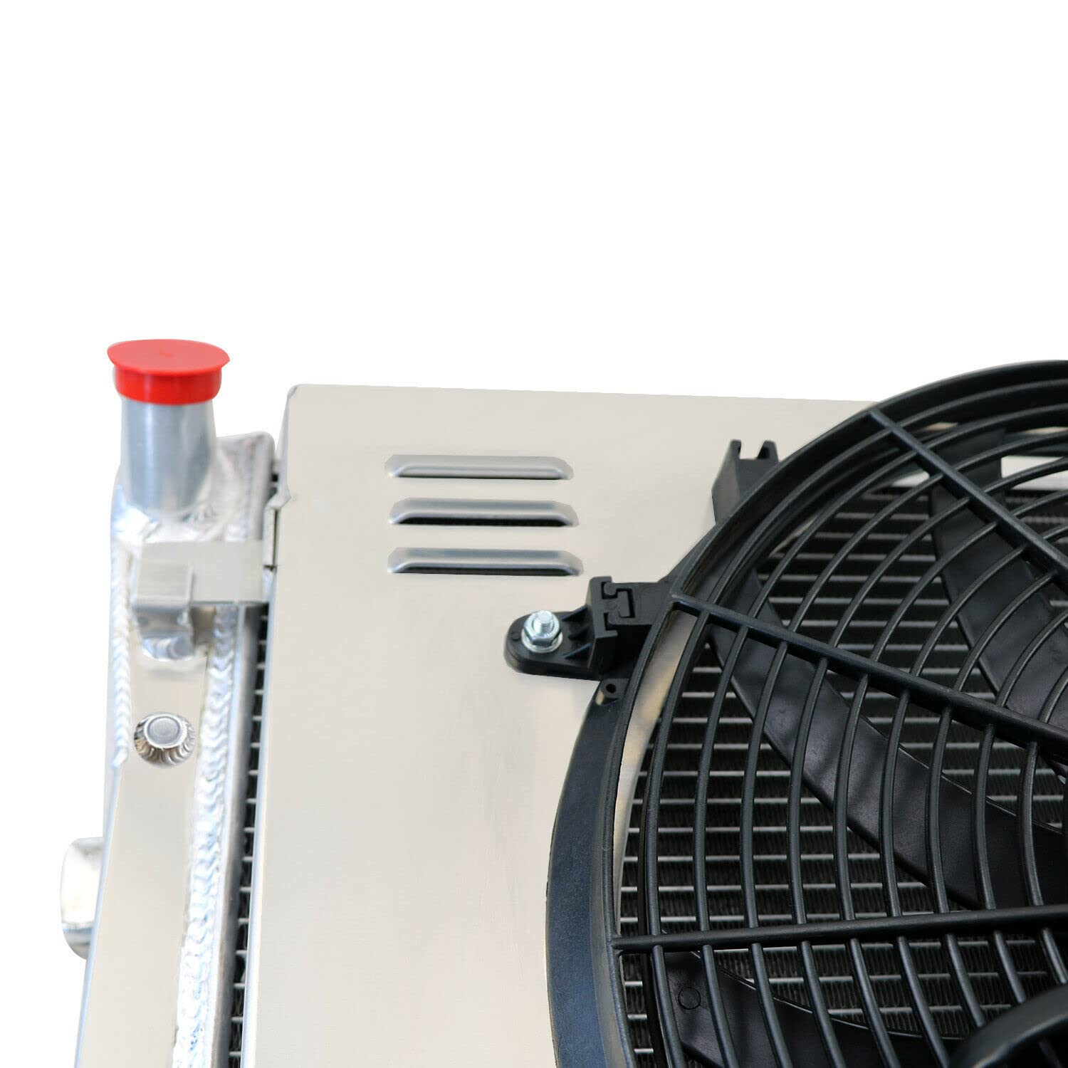 62MM 4 Row Aluminum Radiator with Double Oil Cooler & Electric Fan Shroud - Compatible with 2005-2013 Chevy Corvette C6 6.2L/7.2L V8 Gas Engine - Includes Thermostat Kit - Perfect for Performance Upgrades & High-Temperature Driving Conditions