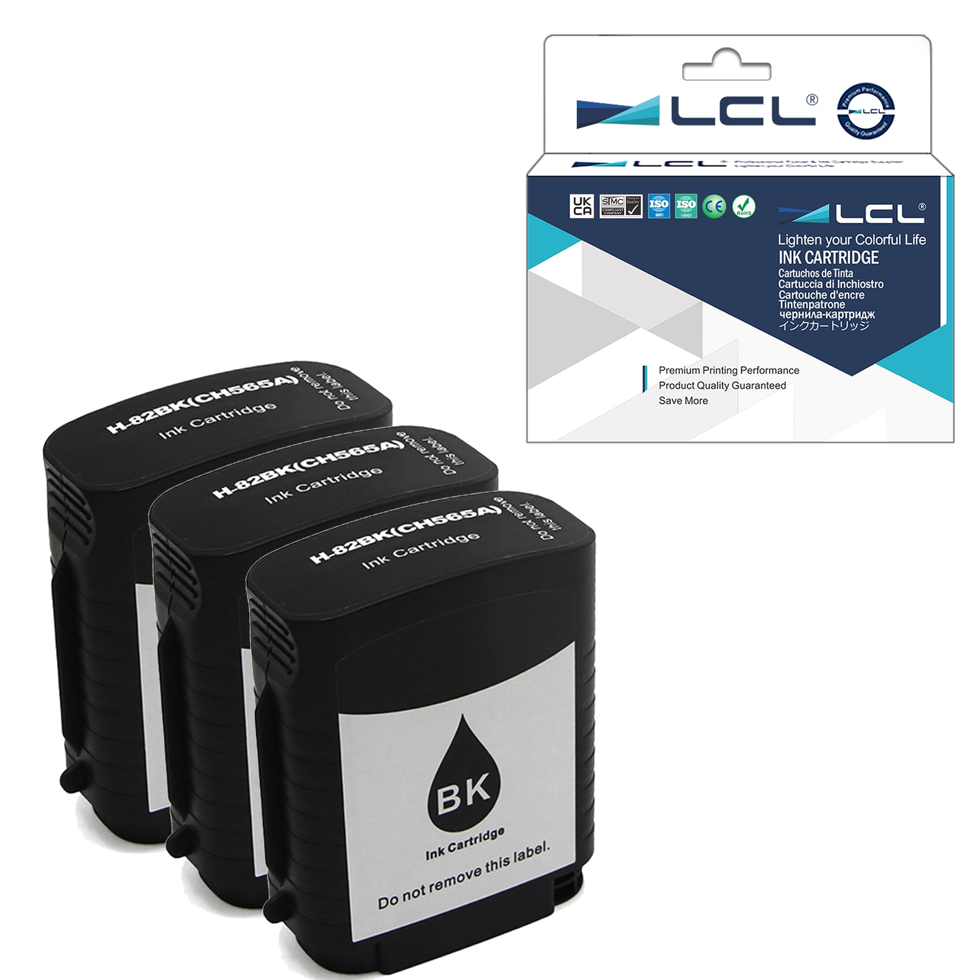 LCL Compatible Ink Cartridge 82 CH565A (3-Pack Black) - Replacement for HP Designjet 510 & 111 Printer Series | High-Quality Printing for Office Documents, CAD Drawings & Graphic Designs