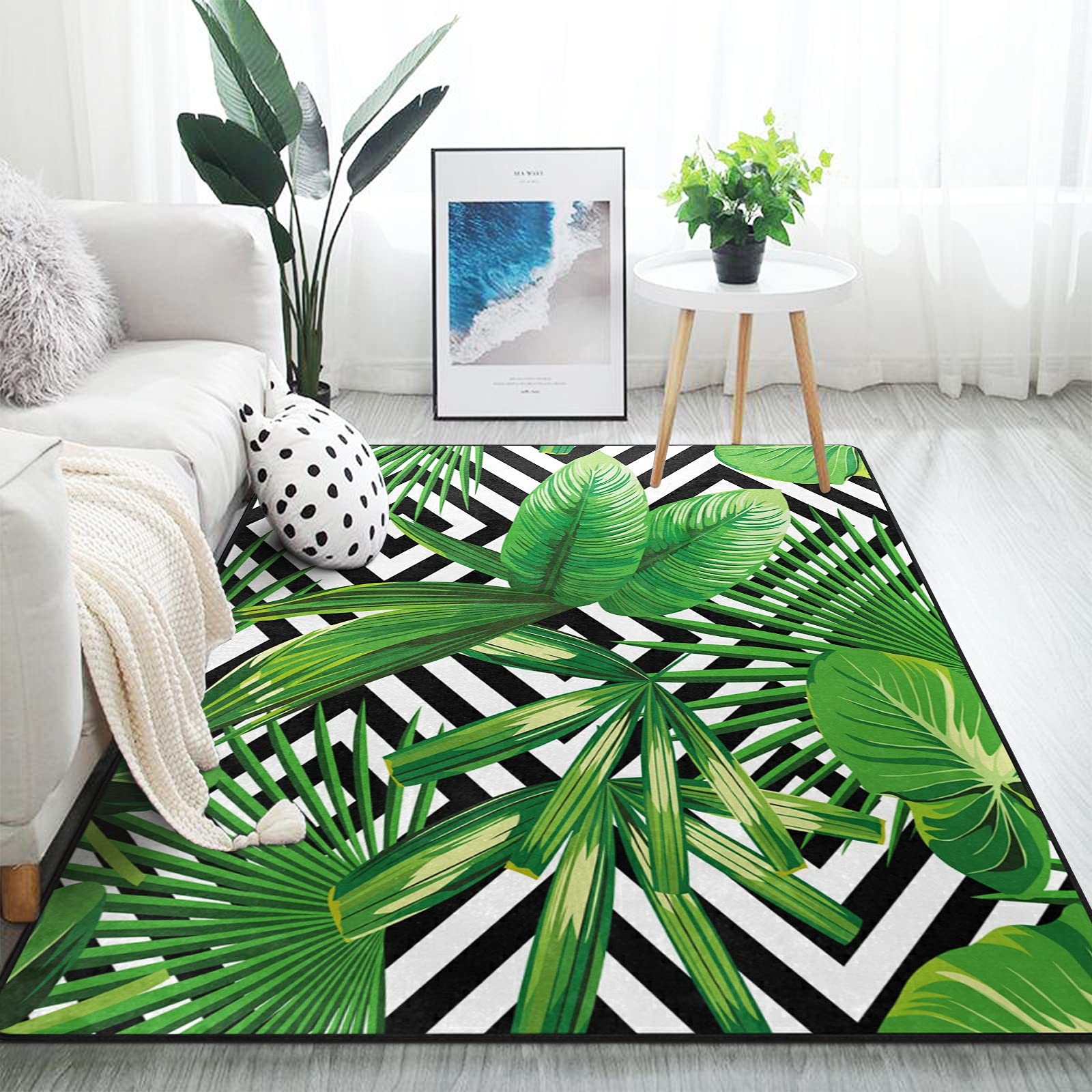 ALAZA Exotic Jungle Tropical Palm Leaf Area Rug 7'x5' - Soft Floor Mat for Living Room, Bedroom, Dorm | Boho Home Decor, Summer Beach House Style