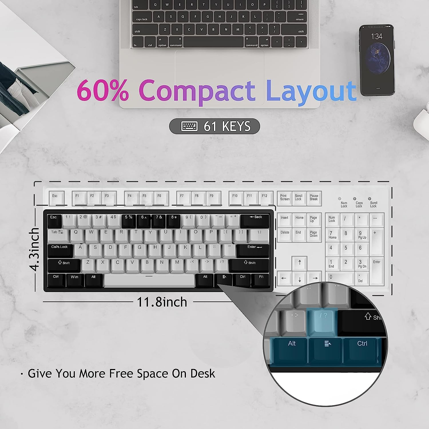 AULA F3261 60% Compact Mechanical Gaming Keyboard - RGB Backlit, Brown Switches, Wired USB for PC, Tablet, PS4, Xbox - Perfect for Esports, Office & Typing