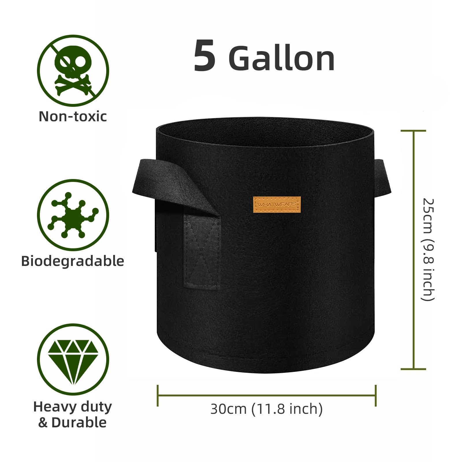 12-Pack 5 Gallon Thickened Nonwoven Fabric Plant Grow Bags with Handles - Durable Garden Planter Pots for Vegetables, Flowers, Fruits & Outdoor Plants (Black) - Perfect for Raised Bed Gardening, Container Planting & Urban Farming