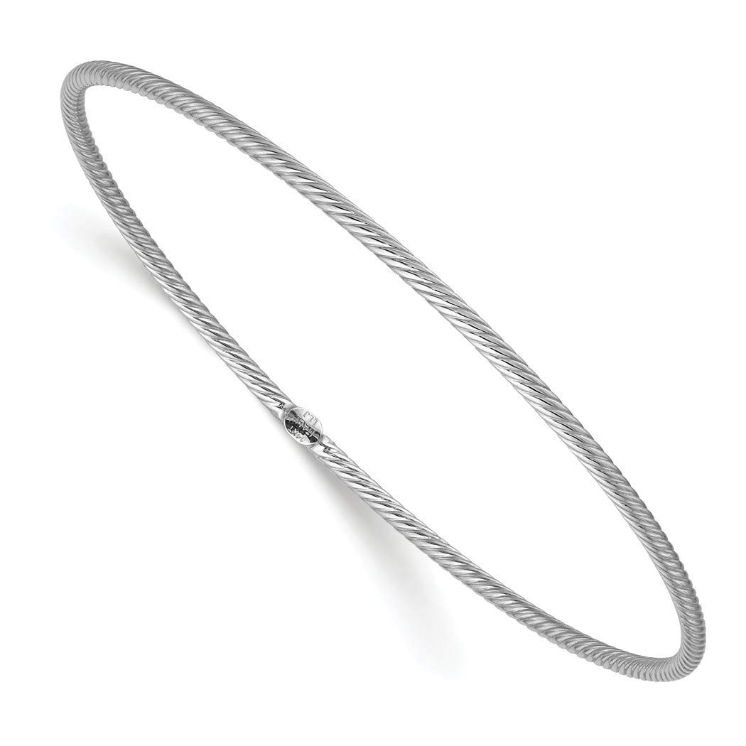 14K White Gold Textured Slip-On Cuff Bangle Bracelet for Women - 0.28mm Thin Stackable Jewelry Gift for Anniversary, Birthday & Everyday Wear