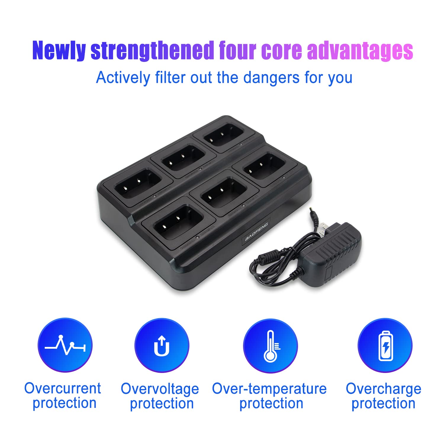 GV-8S Long Range Walkie Talkies (6 Pack) - Rechargeable Two-Way Radios with 12 Li-ion Batteries, 6-Way Charger & Accessories for Adults - Perfect for Outdoor Adventures, Construction Sites, and Event Coordination