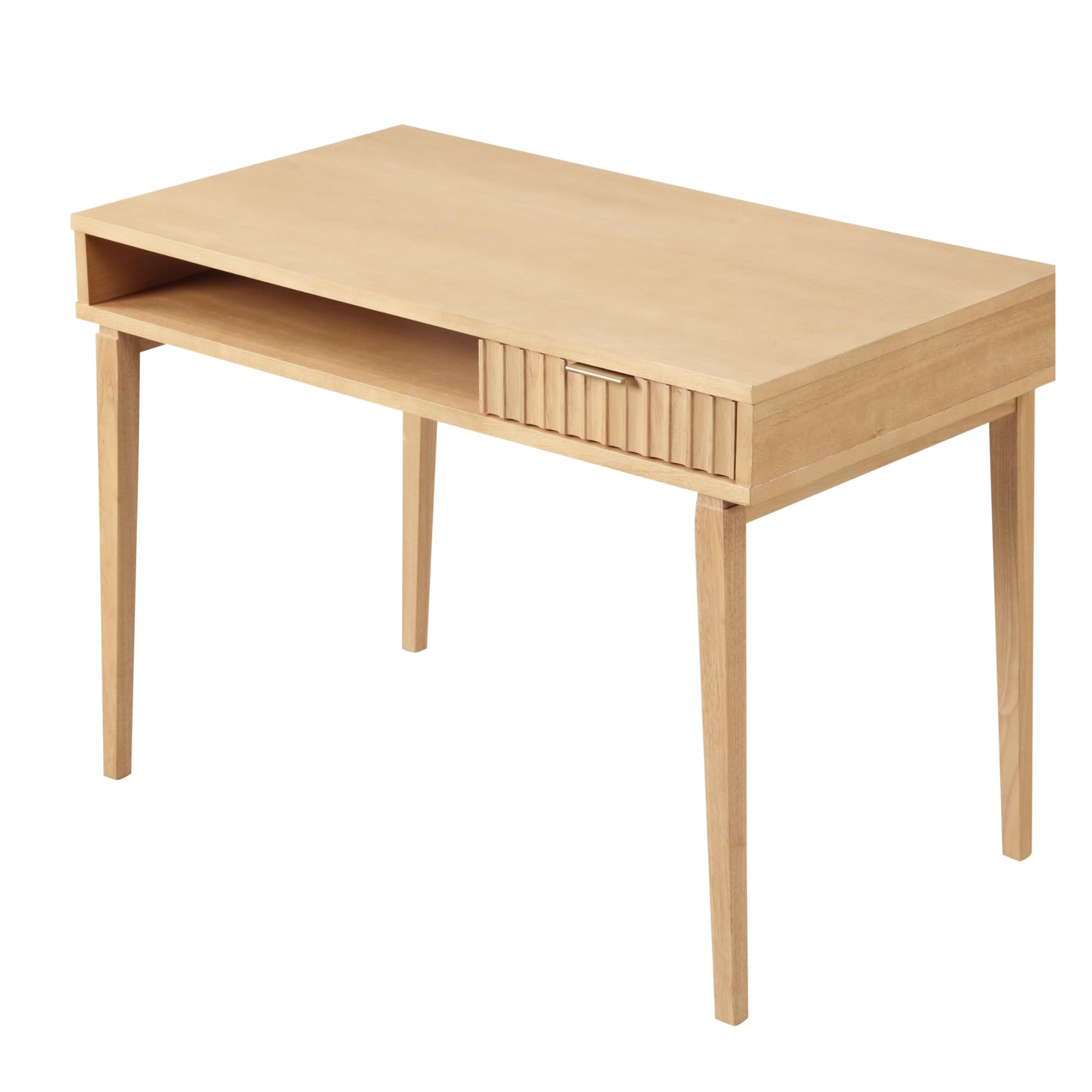 Nathan James Jasper Small Home Office Desk with Storage - Bohemian Style Writing Desk with Drawer & Open Cubby, Natural Brown Wood - Perfect for Small Spaces, Home Office & Study Room
