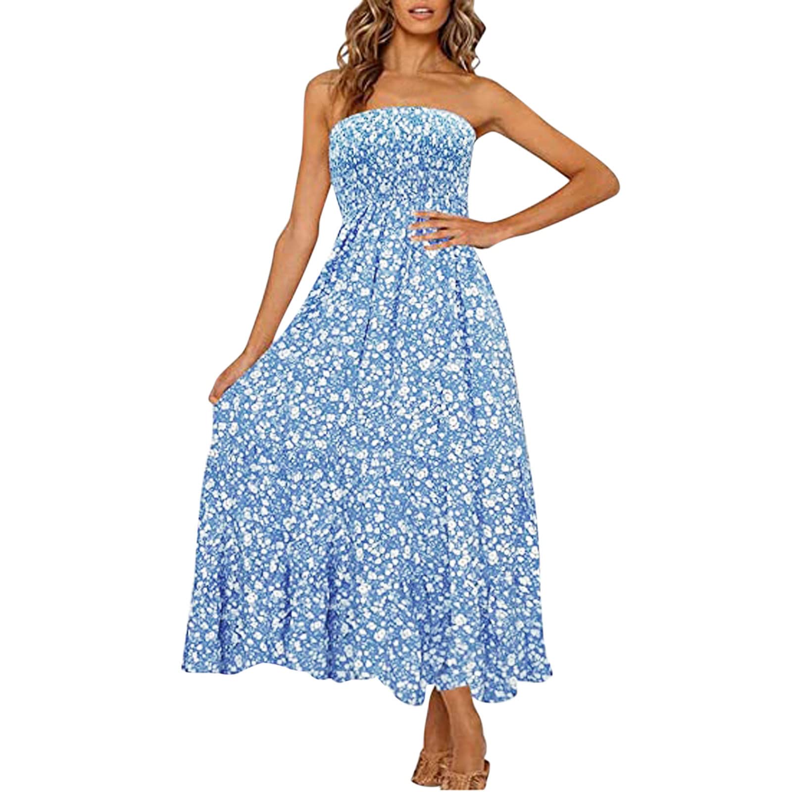 Women's Floral Print Boho Summer Dress - Sleeveless Ruffle Maxi Tiered Long Casual Dress for Beach, Vacation & Outdoor Parties | Perfect for Tropical Getaways, Music Festivals and Summer Weddings