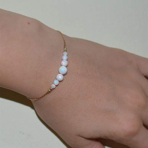Opal Bracelet for Women - Dainty Tiny Dot Opal Ball Gold Bracelet with White Opal Charm & Horizontal Bar Beads | Elegant Opal Jewelry for Everyday Wear, Gift Giving & Special Occasions