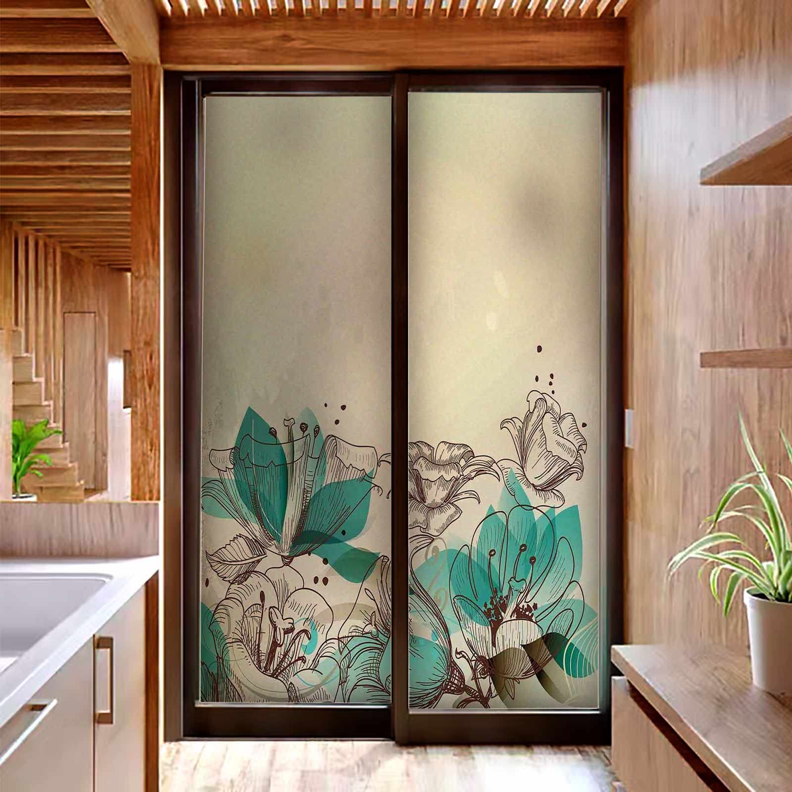 Beige Teal Blackout Window Film - UV Blocking & Sun Control Privacy Window Tint for Home, Office & Living Room - Perfect for Heat Reduction & Glare Protection
