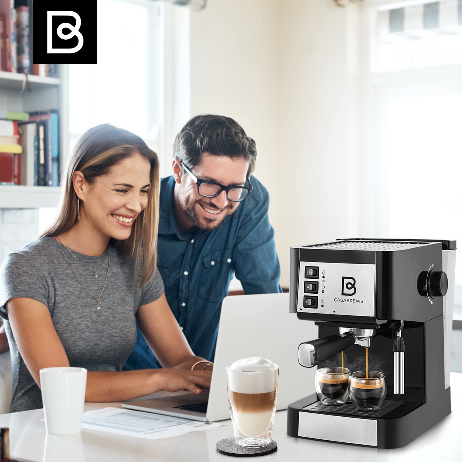 **Casabrews Espresso Coffee Machine with Milk Frother Wand - 15 Bar Pump Pressure, Detachable Water Tank, Professional Barista & Home Use - Perfect for Lattes, Cappuccinos & Cafe-Style Drinks (Black/Silver)**