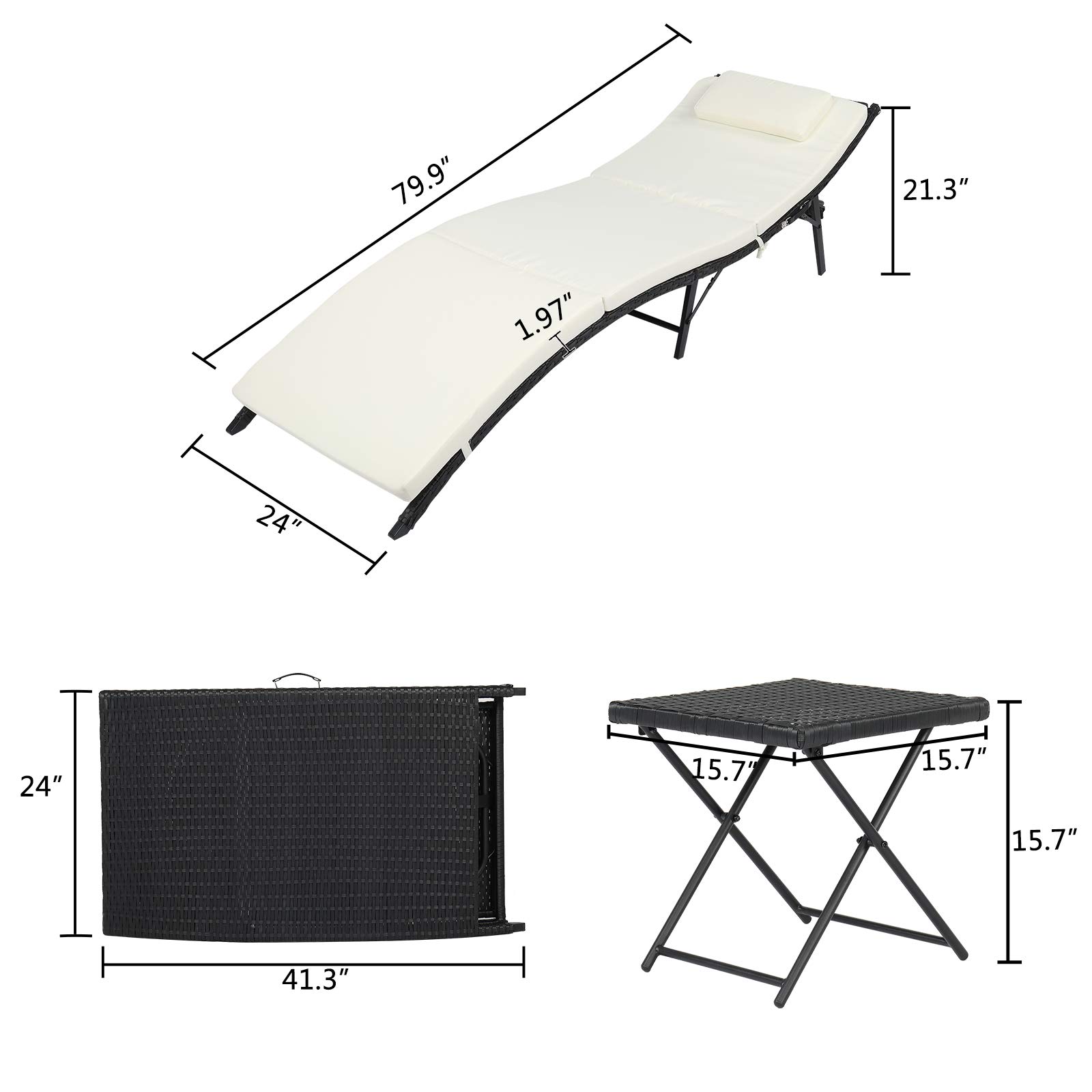 Premium Outdoor Wicker Chaise Lounge Chair Set of 2 - Adjustable Reclining Rattan Patio Furniture with Cushions for Poolside, Garden & Backyard Relaxation (Style 8)