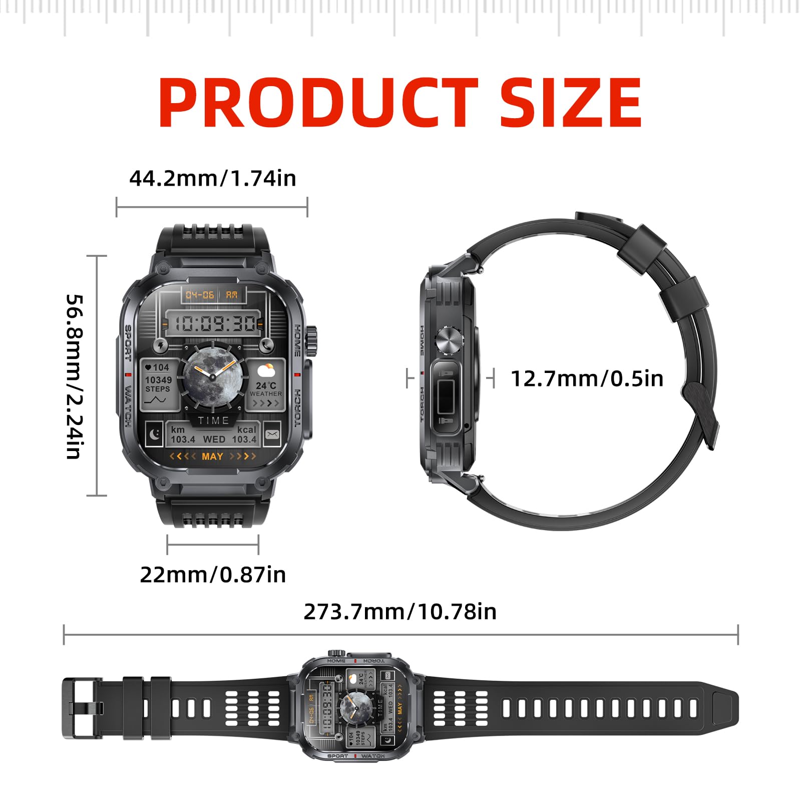 Military Smart Watch - Fitness Tracker with LED Flashlight & Waterproof for iPhone/Android - Outdoor Sports & Daily Use