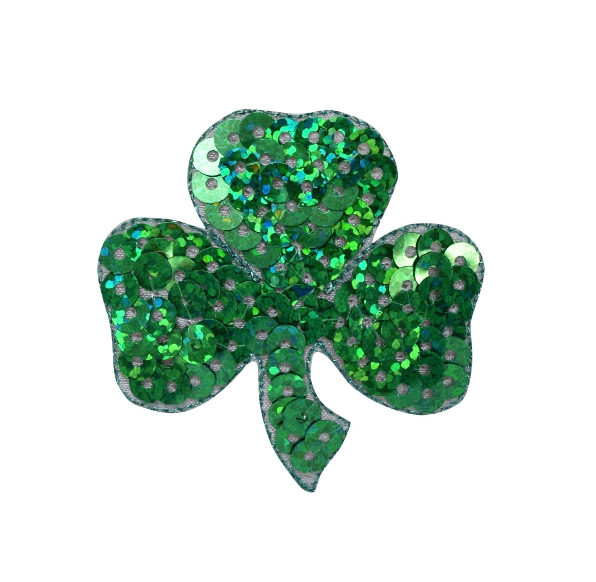 2 Inch Sequin Shamrock Clover Iron On Patch - Irish Embroidered Applique for St. Patrick's Day, DIY Crafts, Clothing & Accessories Decoration