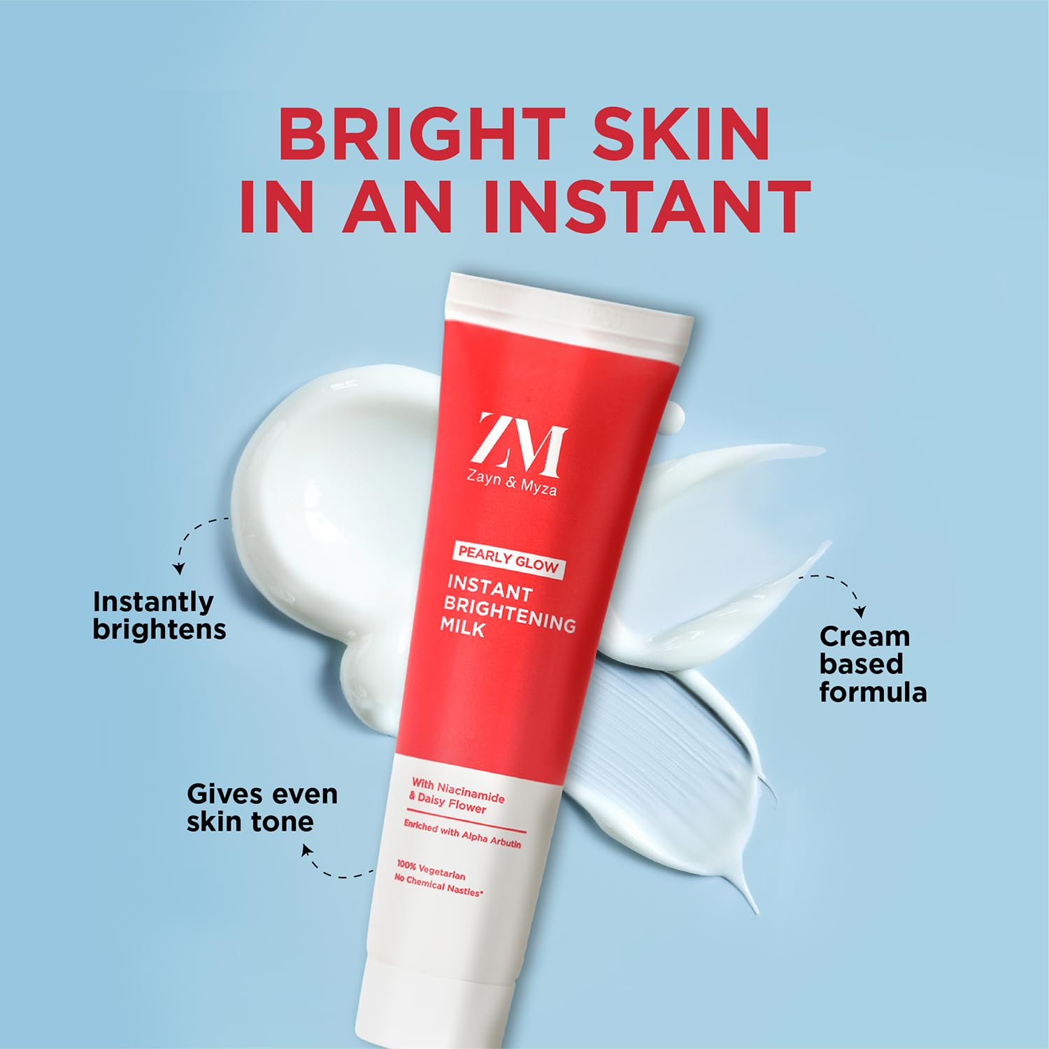ZM Zayn & Myza Pearly Glow Insta Brightening Milk Tube Cream - Radiant & Glowing Skin Treatment | Instant Brightening & Dark Spot Reduction | 25ml (Pack of 2) | Perfect for Daily Skincare Routine & Photo-Ready Complexion