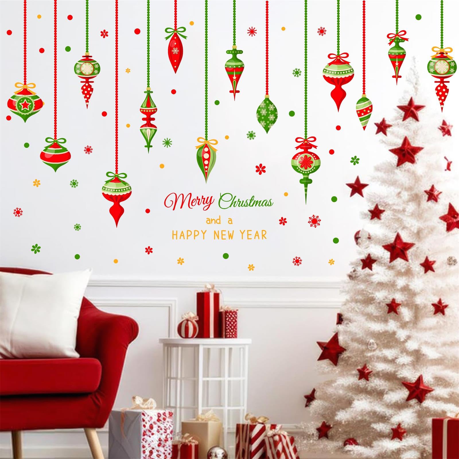 Brand Name Double Sided Christmas Ornaments - Reusable Window Clings & Wall Decals for Holiday Decorations | Perfect for Christmas Tree, Home, Office & Party Decor