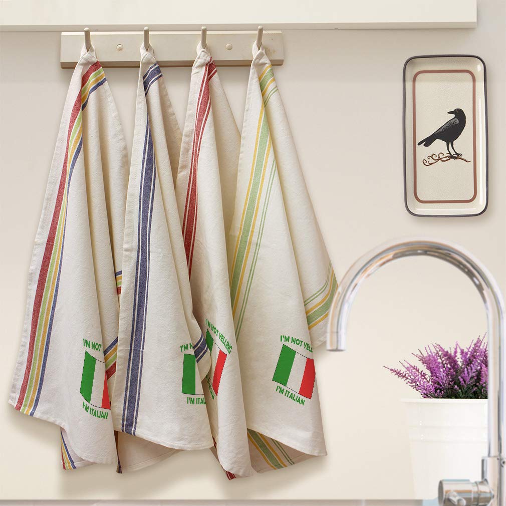 Custom Italian Kitchen Towels - 'I'm Not Yelling I'm Italian' Funny Dish Towels | Multi-Stripe Design | Perfect for Cooking, Cleaning & Gifts