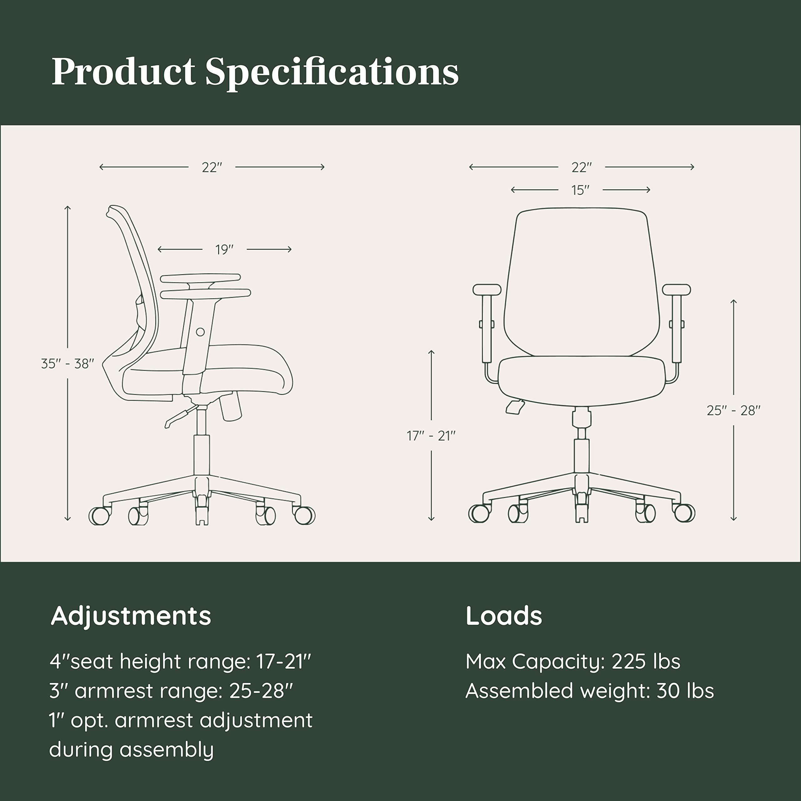 Ergonomic Mesh Office Chair with Adjustable Lumbar Support & Swivel Base - Branch Daily Computer Desk Chair for Home & Office - Breathable Backrest, Height-Adjustable Armrests - Sustainable Design for All-Day Comfort - Perfect for Remote Work, Gaming & Study Sessions