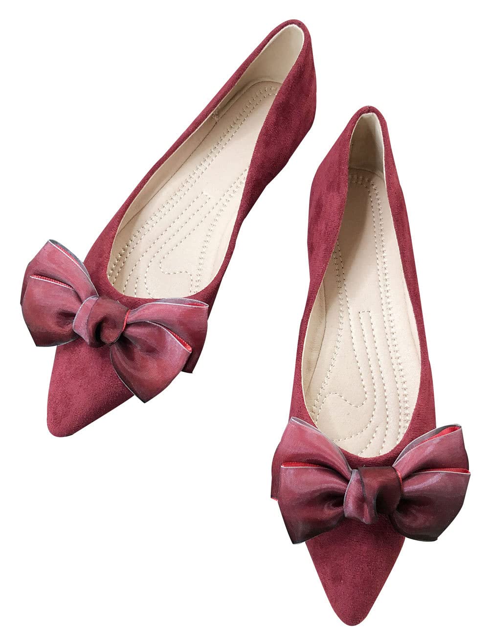 WENJIAZHIZHI Women's Bow-Knot Ballet Flats - Microsuede Pointed Toe Slip-On Shoes | Comfortable & Dressy for Work, Party & Casual Wear