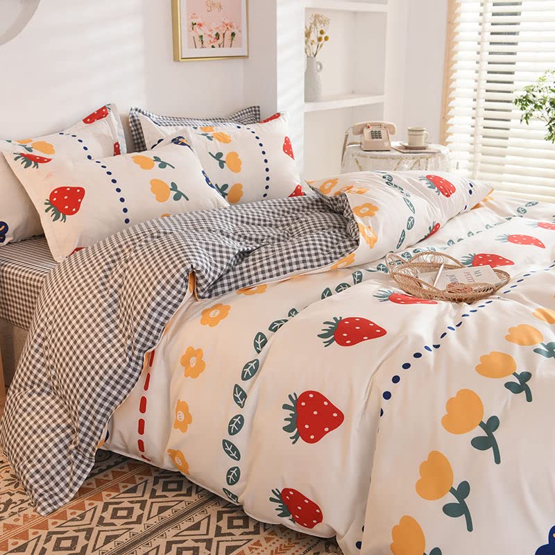 YHWW Summer Quilt Set - 4 Piece Washed Cotton Bedding Set for Single, Double & Queen Beds | Soft Pink Bed Sheets, Quilt Cover & Pillowcases | Perfect for Kids Rooms, Guest Bedrooms & Dorm Decor