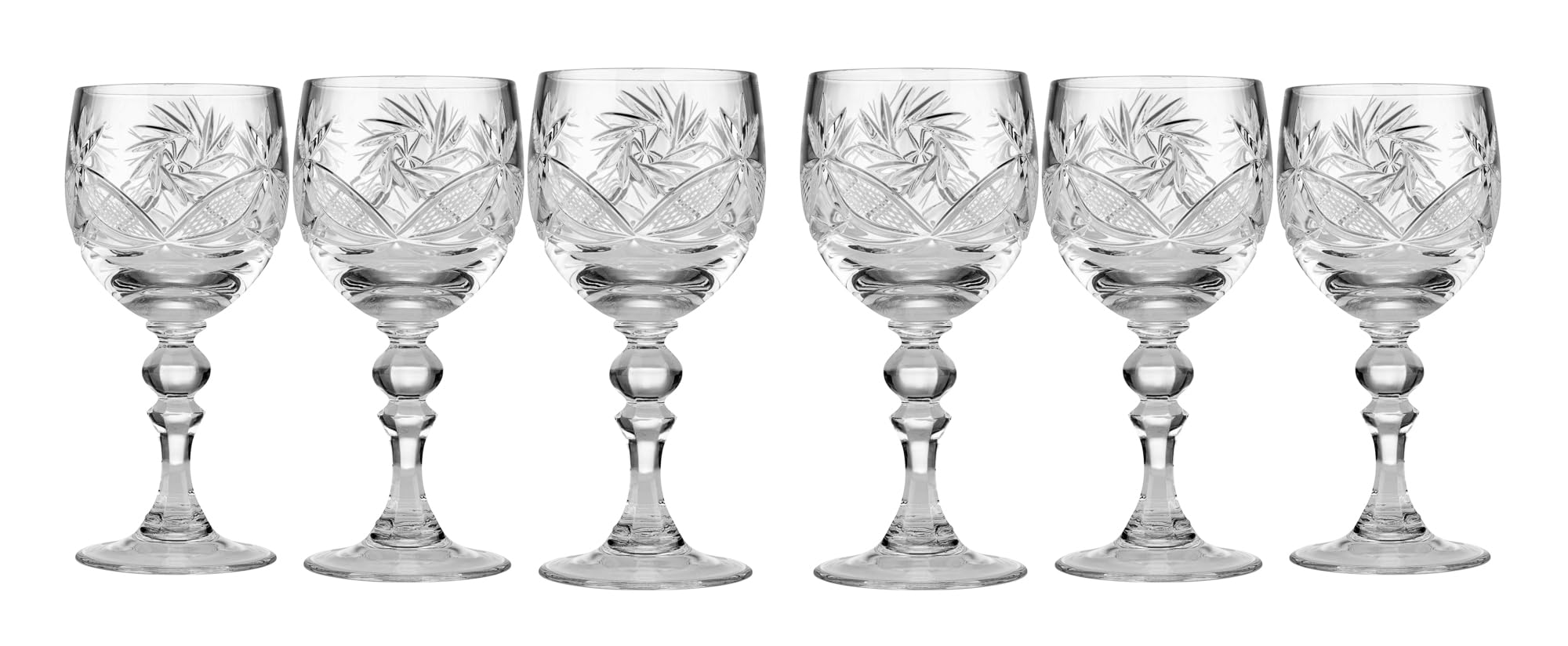 Premium Russian Cut Crystal Wine Glasses Set of 6 - 5 oz Elegant Stemware for Parties, Weddings & Special Occasions - Handcrafted Modern Glassware for Red & White Wine Tasting, Dinner Parties & Home Decor