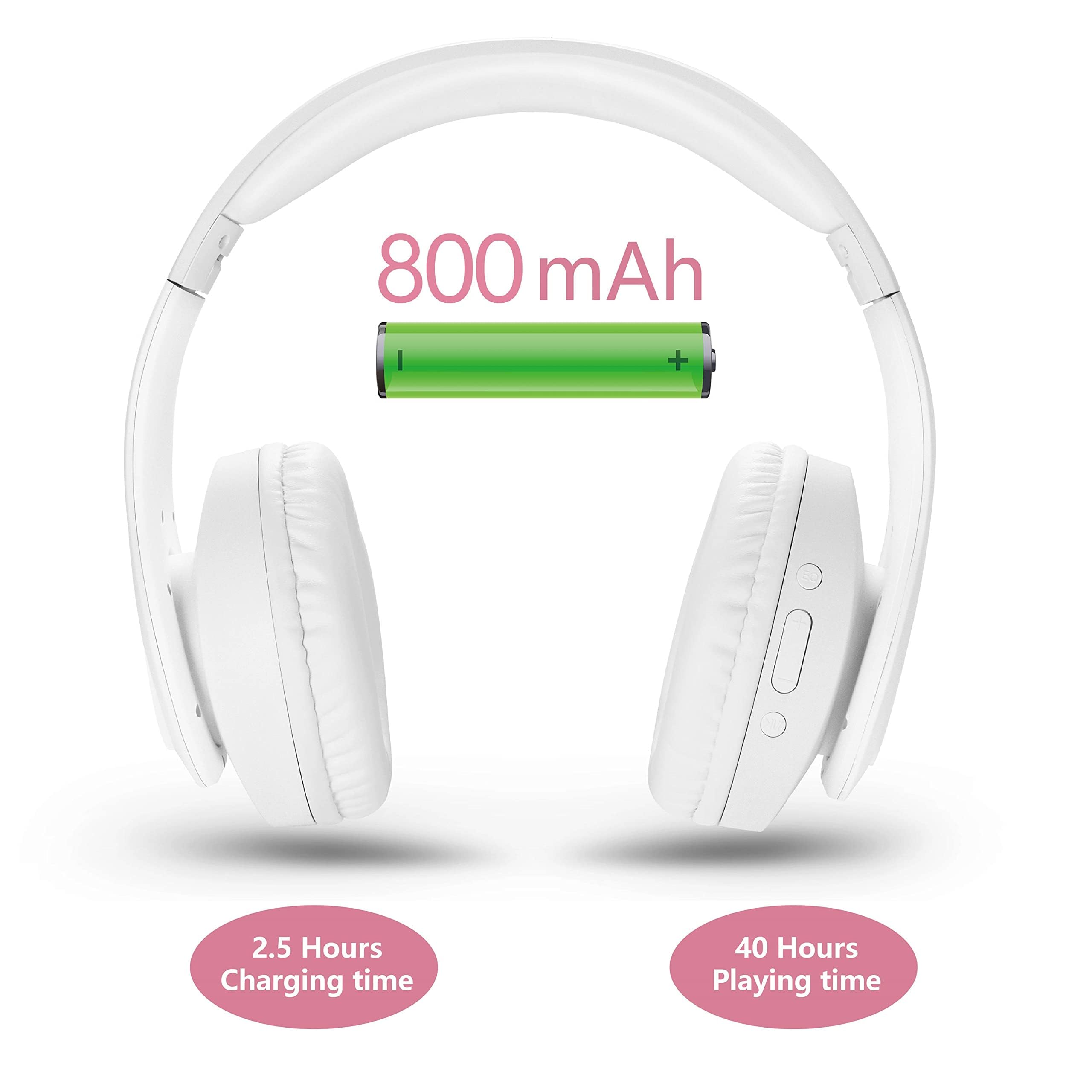 Pollini Wireless Bluetooth Headphones - 40H Playtime, Foldable Over-Ear Headset with Mic & Deep Bass Stereo - Soft Memory-Protein Earmuffs for iPhone/Android/PC - Perfect for Workouts, Commuting & Gaming (White)